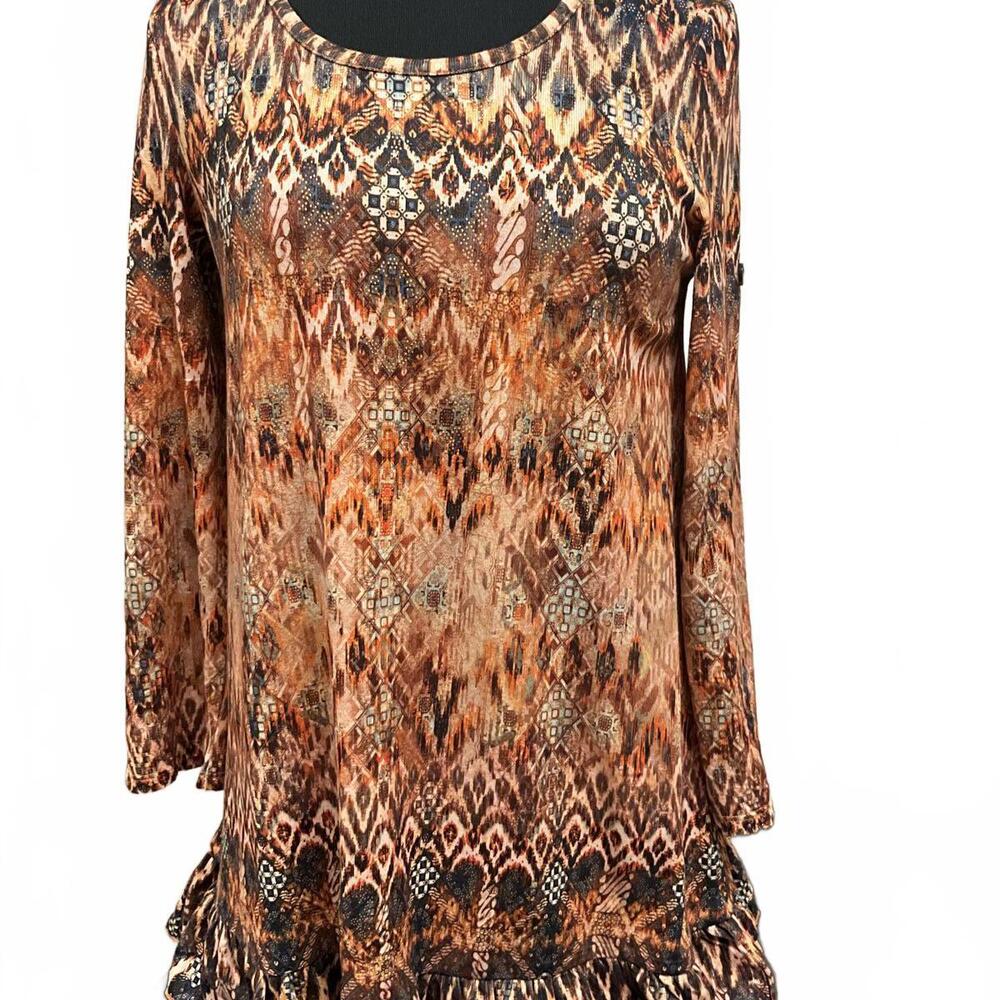 Soft Knit Tunic Long Sleeve Pullover Ruffle Hem
